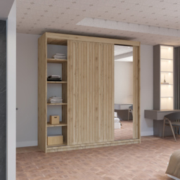 M N Furniture Roman 2 Door Oak Mirrored Sliding Wardrobe 203cm - thumbnail 3