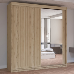 M N Furniture Roman 2 Door Oak Mirrored Sliding Wardrobe 203cm - thumbnail 1