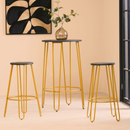 Premier Housewares District Gold Finish 2 Seater Bar Table and Stool Set - thumbnail 4