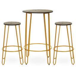 Premier Housewares District Gold Finish 2 Seater Bar Table and Stool Set - thumbnail 3