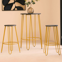 Premier Housewares District Gold Finish 2 Seater Bar Table and Stool Set - thumbnail 1