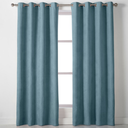 Alan Symonds Velvet Chenille Ring Top Eyelet Curtains Teal 142 x 229cm