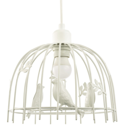 Happy Homewares Birds and Leaves Birdcage White Gloss Metal Pendant Shade