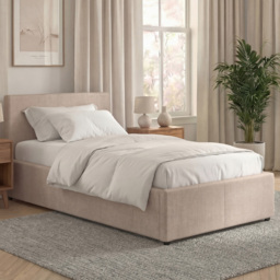 VIDA DESIGNS Veronica Beige Single Linen Ottoman Bed with Padded Headboard