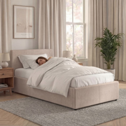 VIDA DESIGNS Veronica Beige Single Linen Ottoman Bed with Padded Headboard - thumbnail 4