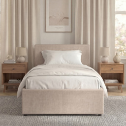 VIDA DESIGNS Veronica Beige Single Linen Ottoman Bed with Padded Headboard - thumbnail 3