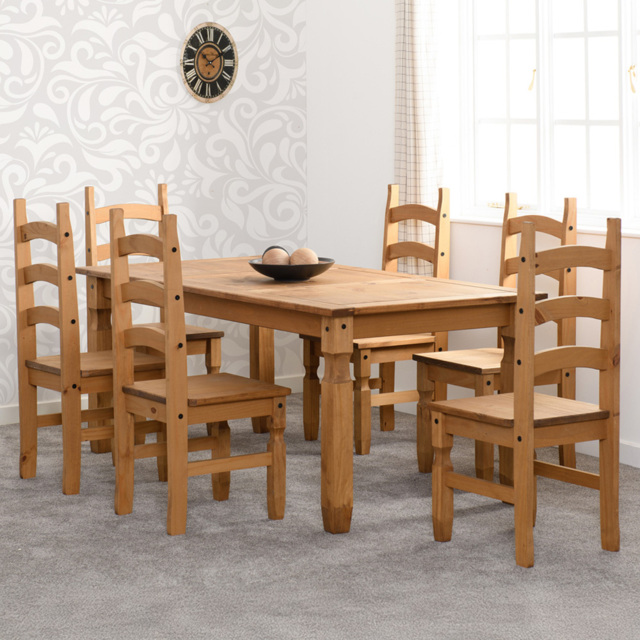 Seconique Corona Distressed Waxed Pine 6 Seater Dining Table Set - image 1