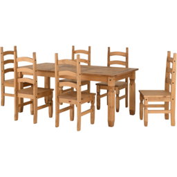 Seconique Corona Distressed Waxed Pine 6 Seater Dining Table Set - thumbnail 2