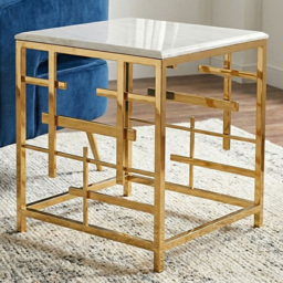 Premier Housewares Luxurious White Marble Side Table - thumbnail 1