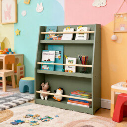Front Facing Kids 3 Tier Bookshelf Sage