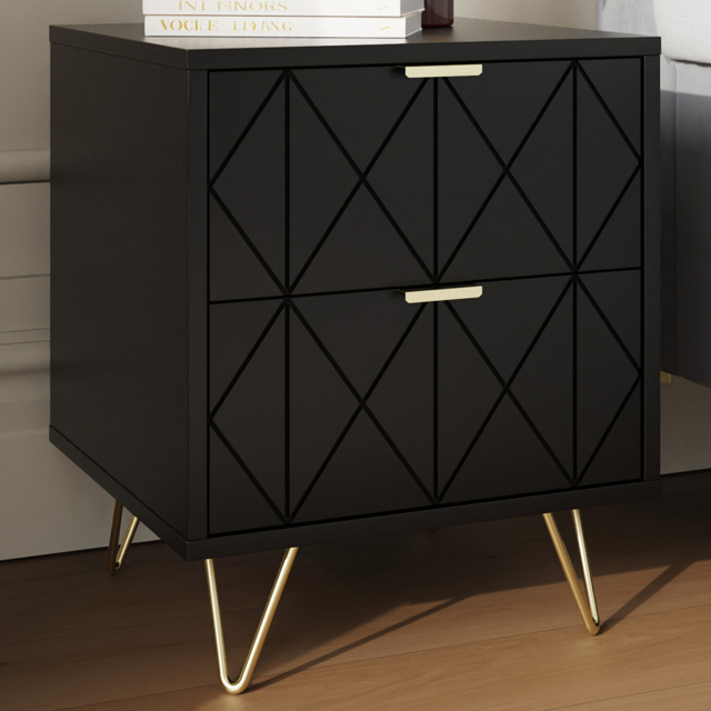 GFW Alora Black 2 Drawer Bedside Table Set of 2