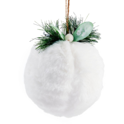 Mistletoe Cottage White Fluffy Christmas Bauble 18cm 4 Pack - thumbnail 2