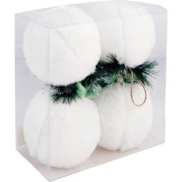 Mistletoe Cottage White Fluffy Christmas Bauble 18cm 4 Pack