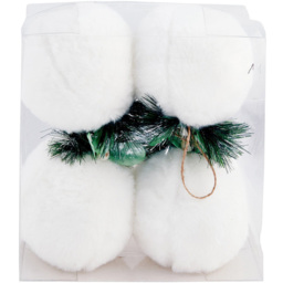 Mistletoe Cottage White Fluffy Christmas Bauble 18cm 4 Pack - thumbnail 3