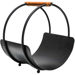 Ivyline Black Leather Handle Round Log Holder 43 x 30.5cm - thumbnail 1