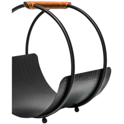 Ivyline Black Leather Handle Round Log Holder 43 x 30.5cm - thumbnail 3