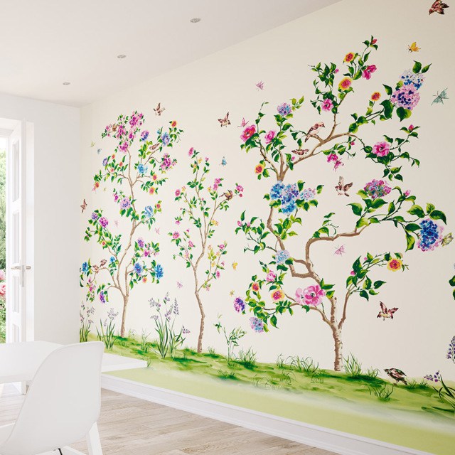 Origin Murals Oriental Flower Tree Cream and Pink Wall Mural - image 1