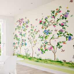 Origin Murals Oriental Flower Tree Cream and Pink Wall Mural