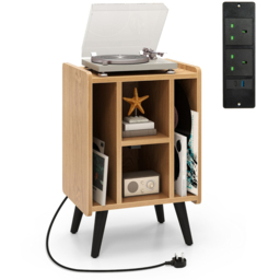 Costway 4 Open Shelf Natural Record Player Stand - thumbnail 3