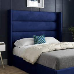 Nuno Blue Super King Size Velvet Upholstered Bed Frame with Straight Winged Headboard - thumbnail 3