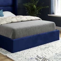 Nuno Blue Super King Size Velvet Upholstered Bed Frame with Straight Winged Headboard - thumbnail 4