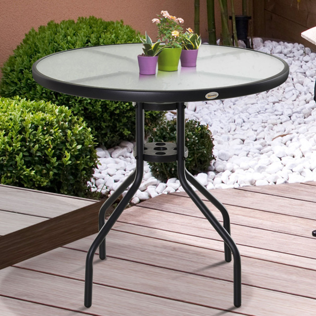 Outsunny Black Round Coffee Table