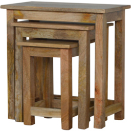 Artisan Furniture Country Set of 3 Beige Solid Wood Nest of Stools - thumbnail 3