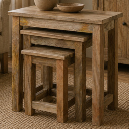 Artisan Furniture Country Set of 3 Beige Solid Wood Nest of Stools