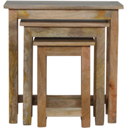 Artisan Furniture Country Set of 3 Beige Solid Wood Nest of Stools - thumbnail 2