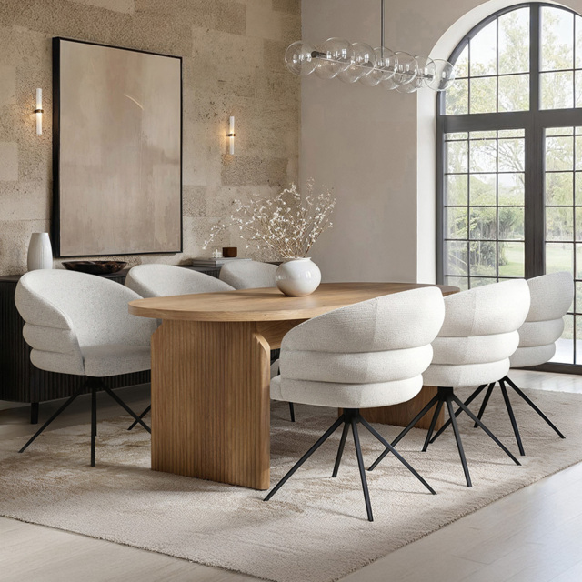 SOLACE+CO Varm Eira Ribbed Wooden 6 Seater Dining Set - image 1