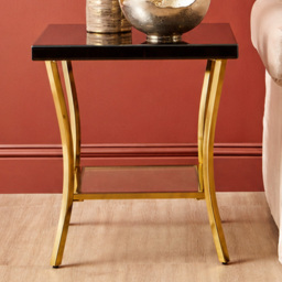 Premier Housewares Kensington Townhouse Single Shelf Gold and Black Mirror Side Table - thumbnail 1