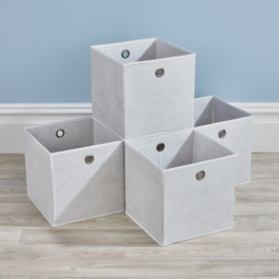 Home Source Cream Fabric Cube Storage Box 4 Pack - thumbnail 3