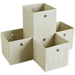 Home Source Cream Fabric Cube Storage Box 4 Pack