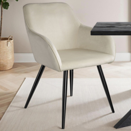 tectake Marilyn Cream and Black Velvet Look Padded Dining Chairs Set of 8