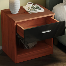 Brooklyn Walnut and Black High Gloss Single Drawer Bedside Table