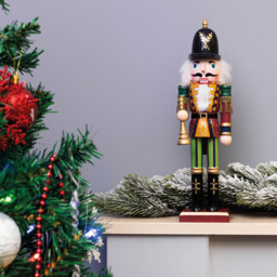 St Helens Green and Red Wooden Nutcracker with Bugle 30cm - thumbnail 4