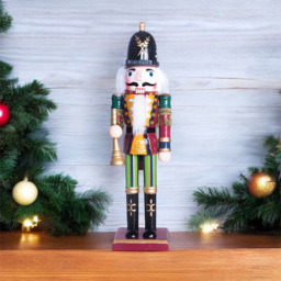 St Helens Green and Red Wooden Nutcracker with Bugle 30cm - thumbnail 2