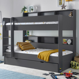 Oliver Onyx Grey Single Drawer Storage Bunk Bed with Pocket Mattresses
