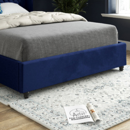 Volta Single Blue Soft Velvet Upholstered Bed Frame with Straight Winged Headboard - thumbnail 4