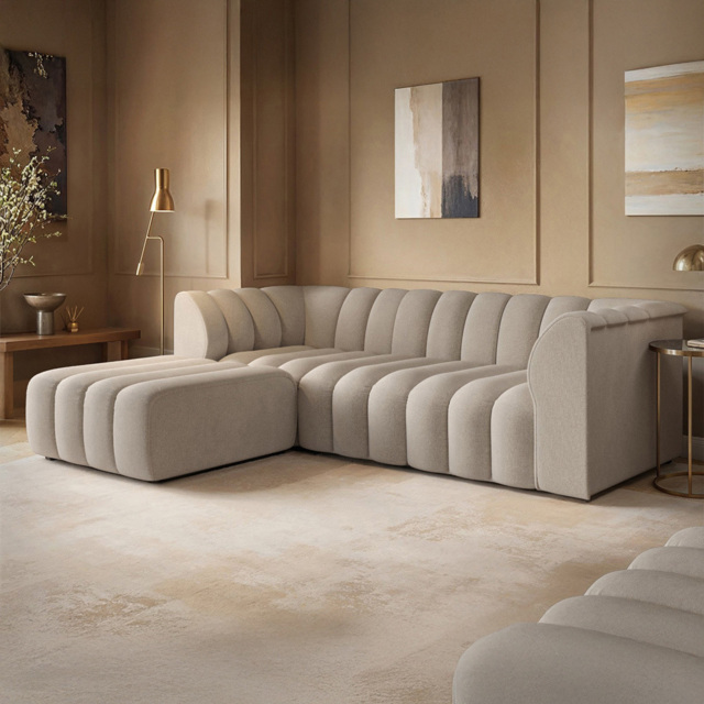 SOLACE+CO Halle Beige Chenille 3 Seater Sofa with Footstool - image 1