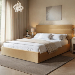 SOLACE+CO Atlas Sand King Size Velvet Ottoman Bed