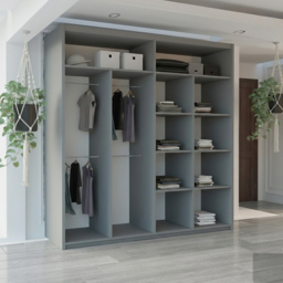 M N Furniture Osaka 2 Door Grey Mirrored Panel Sliding Wardrobe 203cm - thumbnail 3