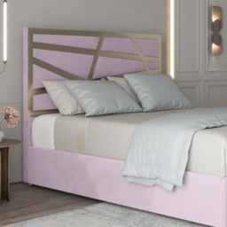 Arabella Pink King Size Velvet Upholstered Metal Bed Frame with Panelled Headboard - thumbnail 3