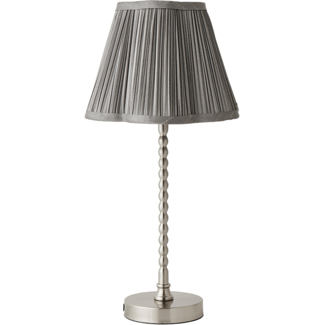 ValueLights Maeve Dark Grey Pleat Faux Silk Scallop Shade Chrome Bobbin Table Lamp - image 1