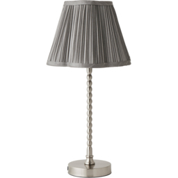 ValueLights Maeve Dark Grey Pleat Faux Silk Scallop Shade Chrome Bobbin Table Lamp