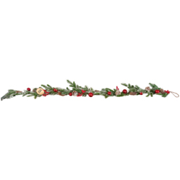 Samuel Alexander 190cm Frosted Pinecone Garland with Red Berries and Baubles