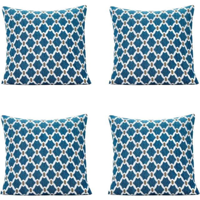 Alan Symonds Berkeley Chenille Teal Geometric Cushion with Polyester Filled Pad 45 x 45cm 4 Pack