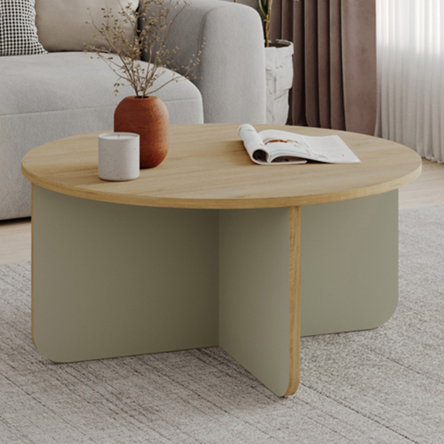 Decortie Hillary Round Oak and Ash Green Coffee Table - image 1