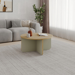 Decortie Hillary Round Oak and Ash Green Coffee Table - thumbnail 4