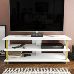 Decorotika Pueblo 4 Shelf Gold and White Wide TV Unit